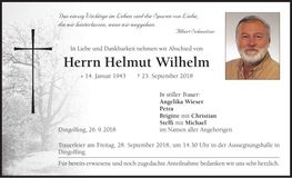 Traueranzeige Helmut Wilhelm