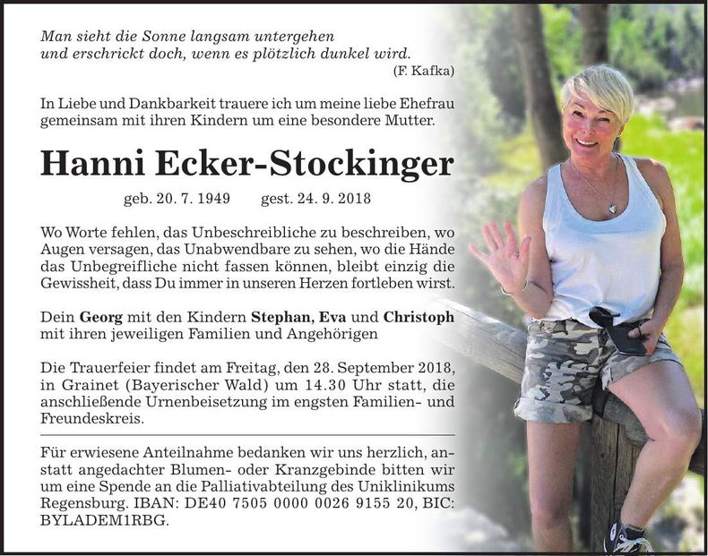 Traueranzeige Hanni Ecker-Stockinger
