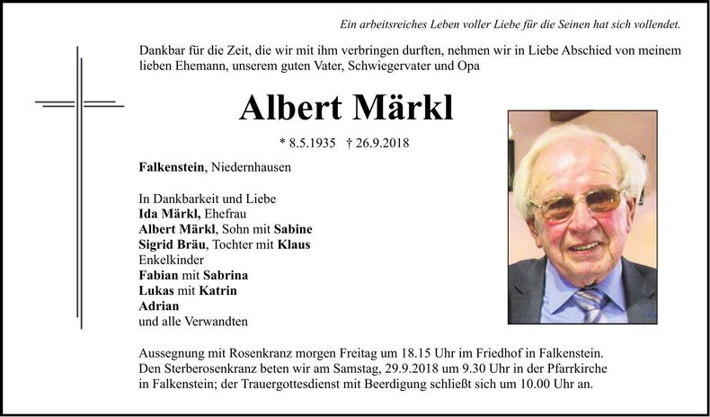 Traueranzeige Albert Märkl