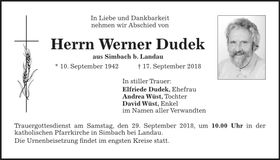 Traueranzeige Werner Dudek