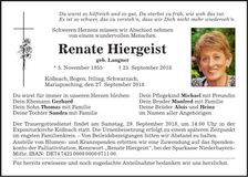 Traueranzeige Renate Hiergeist
