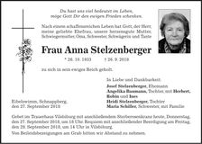 Traueranzeige Anna Stelzenberger