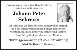 Traueranzeige Johann Peter Schreyer