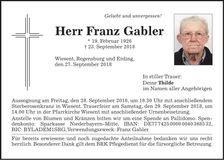 Traueranzeige Franz Gabler