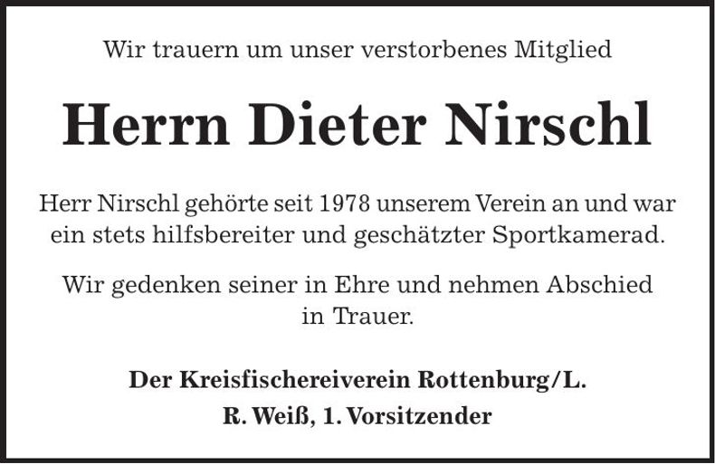 Traueranzeige Dieter Nirschl