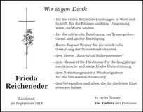 Traueranzeige Frieda Reicheneder