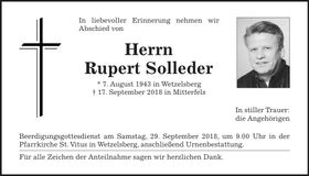 Traueranzeige Rupert Solleder