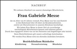 Traueranzeige Gabriele Messe