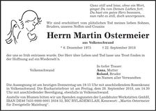Traueranzeige Martin Ostermeier