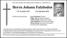 Traueranzeige Johann Falzboden