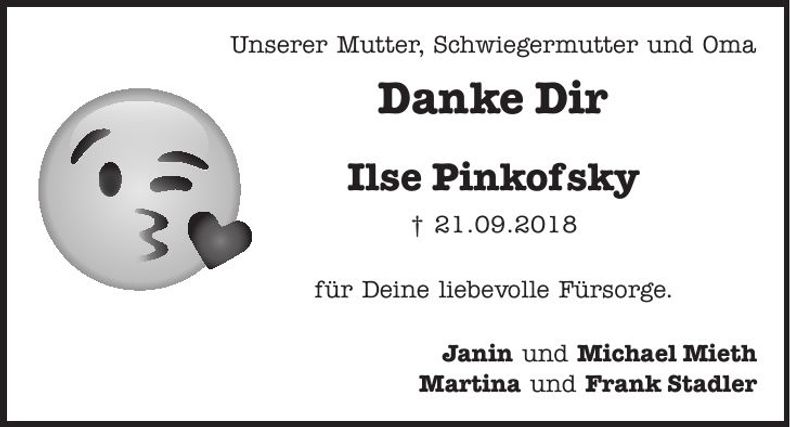 Traueranzeige Ilse Pinkofsky