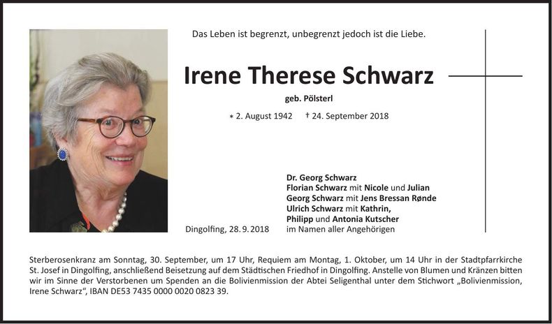 Traueranzeige Therese Schwarz