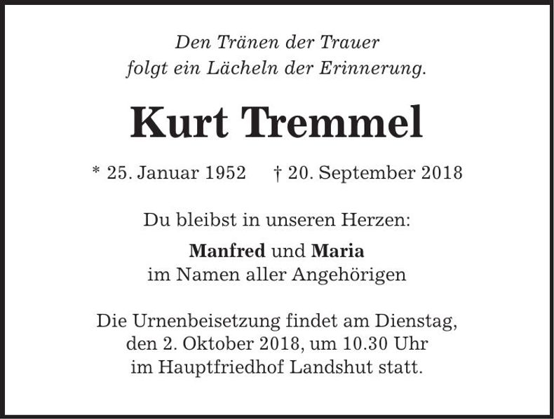 Traueranzeige Kurt Tremmel