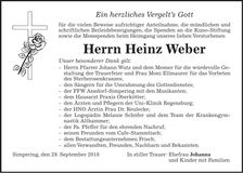 Traueranzeige Heinz Weber