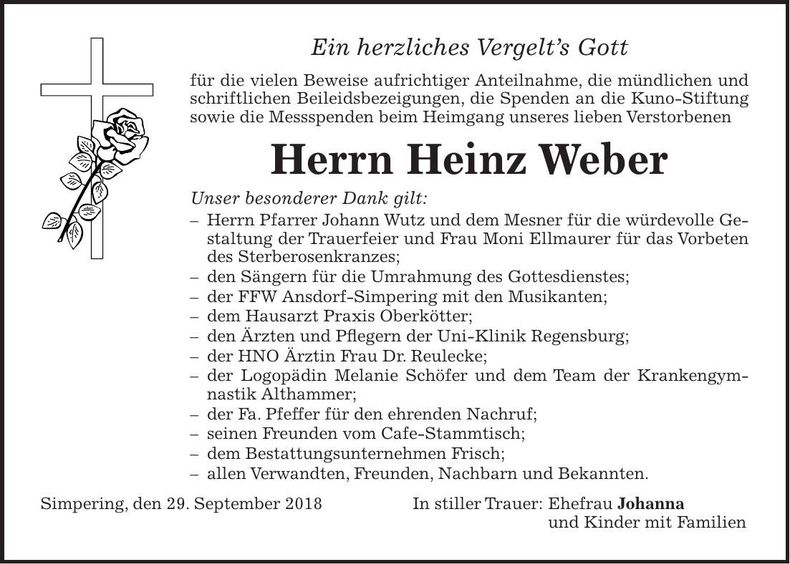 Traueranzeige Heinz Weber
