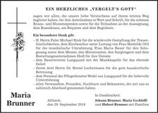 Traueranzeige Maria Brunner