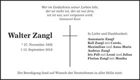 Traueranzeige Walter Zangl