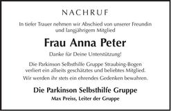 Traueranzeige Anna Peter