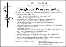 Traueranzeige Sieglinde Penzenstadler