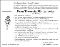 Traueranzeige Theresia Mittermeier