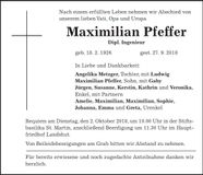 Traueranzeige Maximilian Pfeffer