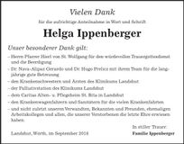 Traueranzeige Helga Ippenberger