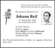 Traueranzeige Johann Reit