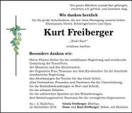 Traueranzeige Kurt Freiberger