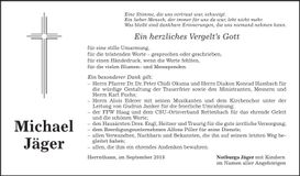 Traueranzeige Michael Jäger