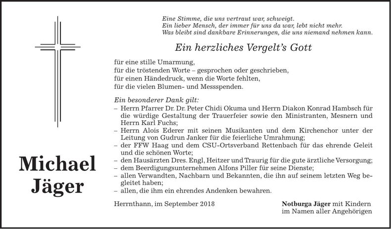 Traueranzeige Michael Jäger