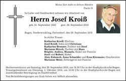 Traueranzeige Josef Kroiß