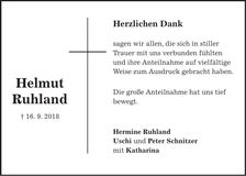 Traueranzeige Helmut Ruhland