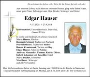 Traueranzeige Edgar Hauser