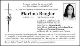 Traueranzeige Martina Bergler