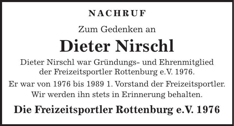 Traueranzeige Dieter Nirschl