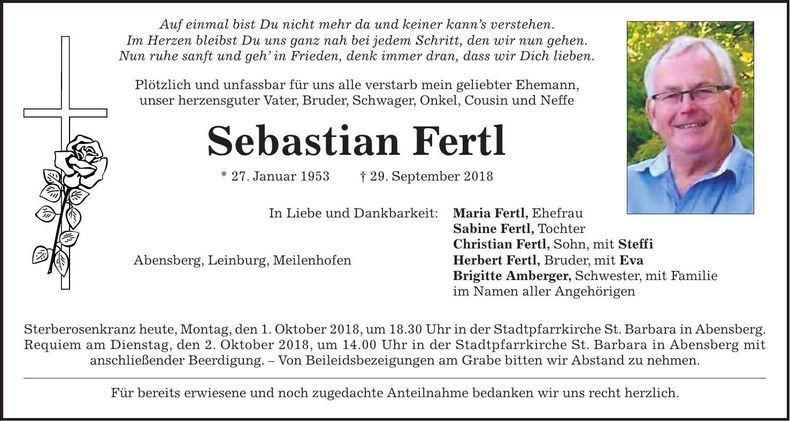 Traueranzeige Sebastian Fertl