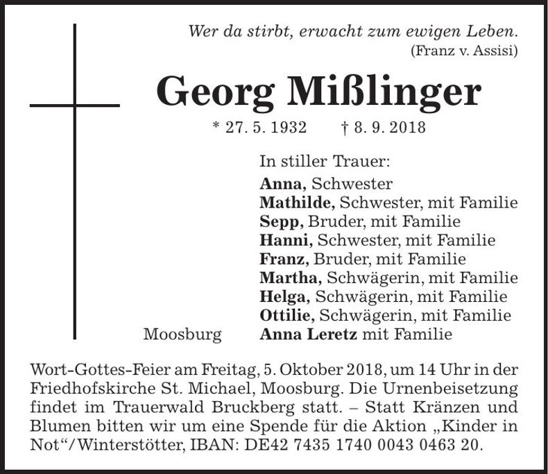 Traueranzeige Georg Mißlinger