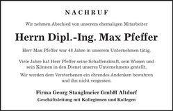 Traueranzeige Max Pfeffer