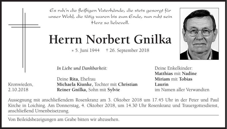 Traueranzeige Norbert Gnilka