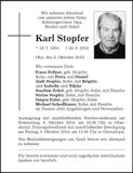 Traueranzeige Karl Stopfer