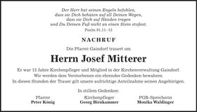 Traueranzeige Josef Mitterer