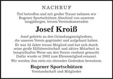 Traueranzeige Josef Kroiß