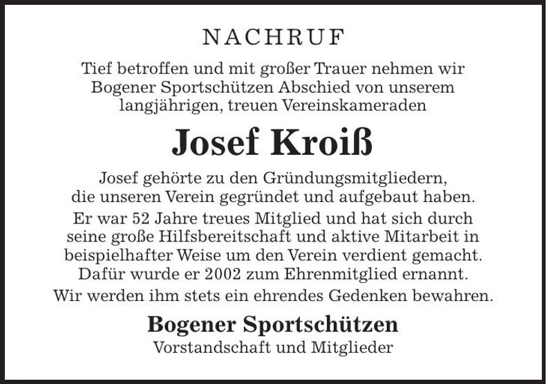 Traueranzeige Josef Kroiß