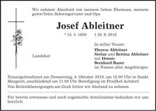 Traueranzeige Josef Ableitner
