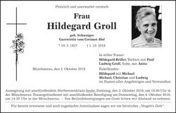 Traueranzeige Hildegard Groll
