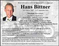 Traueranzeige Hans Bittner