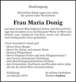 Traueranzeige Maria Donig