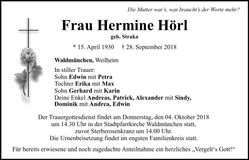 Traueranzeige Hermine Hörl