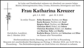Traueranzeige Katharina Kreuzer