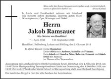 Traueranzeige Jakob Ramsauer